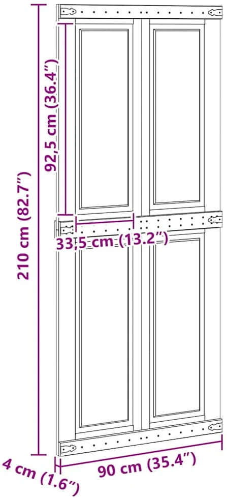 Tvarto durys CORONA 90 x 210 cm Pušies medienos masyvas Balta