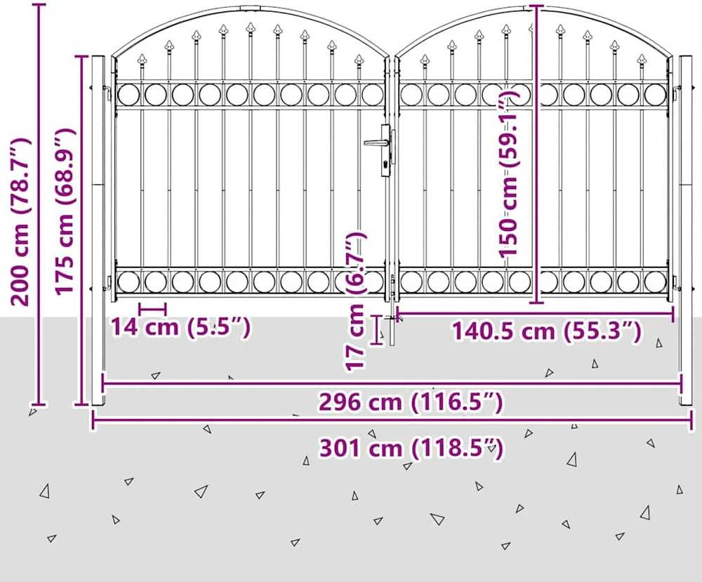 Tvora vartai ASSEN 301 x 200 cm Plienas Pilka Užrakintas