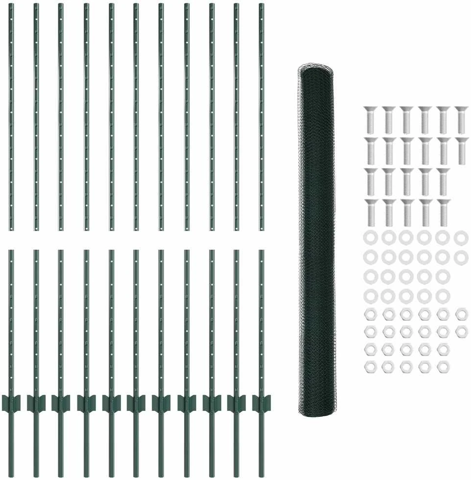 Hexagonal Fence with Post 25 x 1,4 m PVC dengtas plienas Žalia