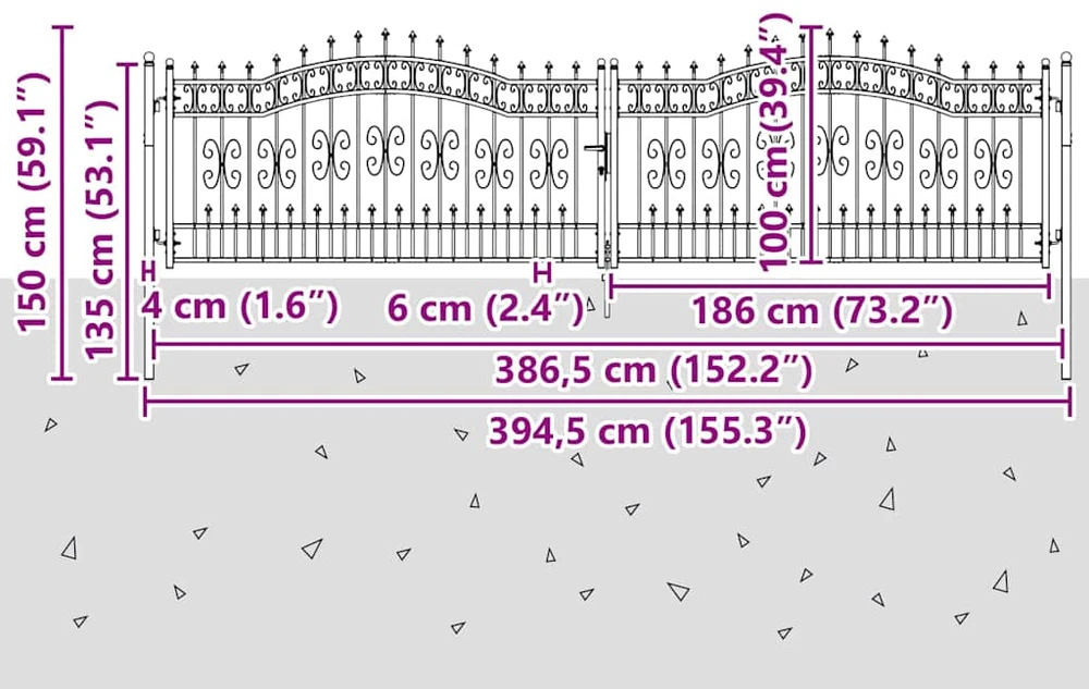 Tvora su Kalas ant Viršaus KAMPEN 404 x 100 cm Pilka Užrakintas
