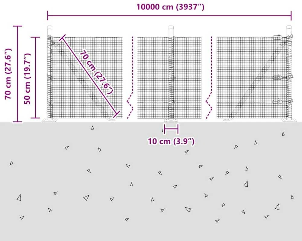 Suvirinta vielos tvora su betono baze 100 x 0,5 m Pilka