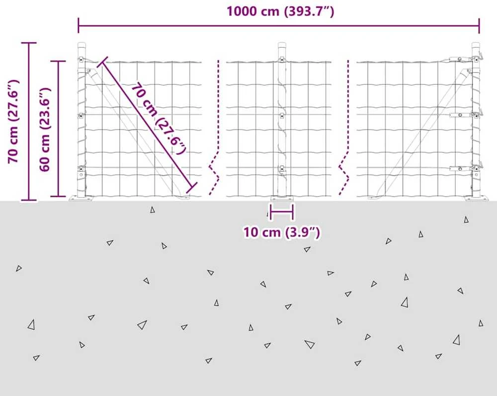 Eurų tvora su betono baze 10 x 0,6 m PVC dengtas plienas Pilka