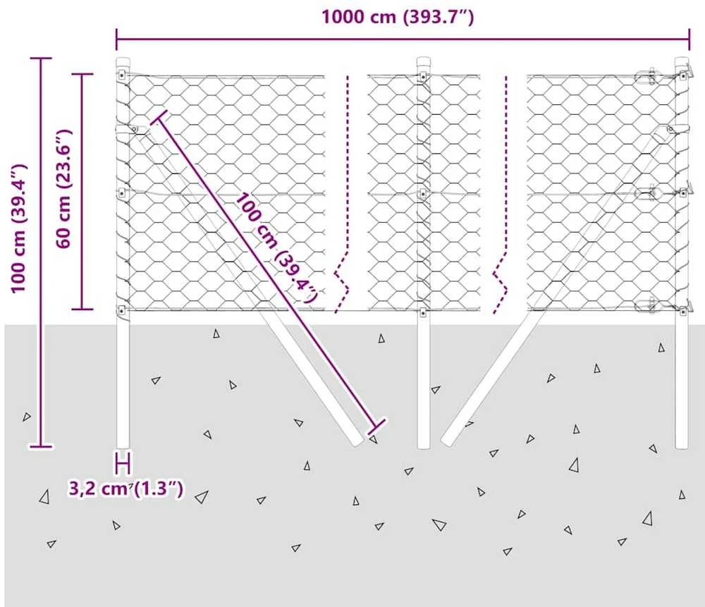 Heksagonalinė tvoros tvirtinimo sistema 10 x 0,6 m Pilka