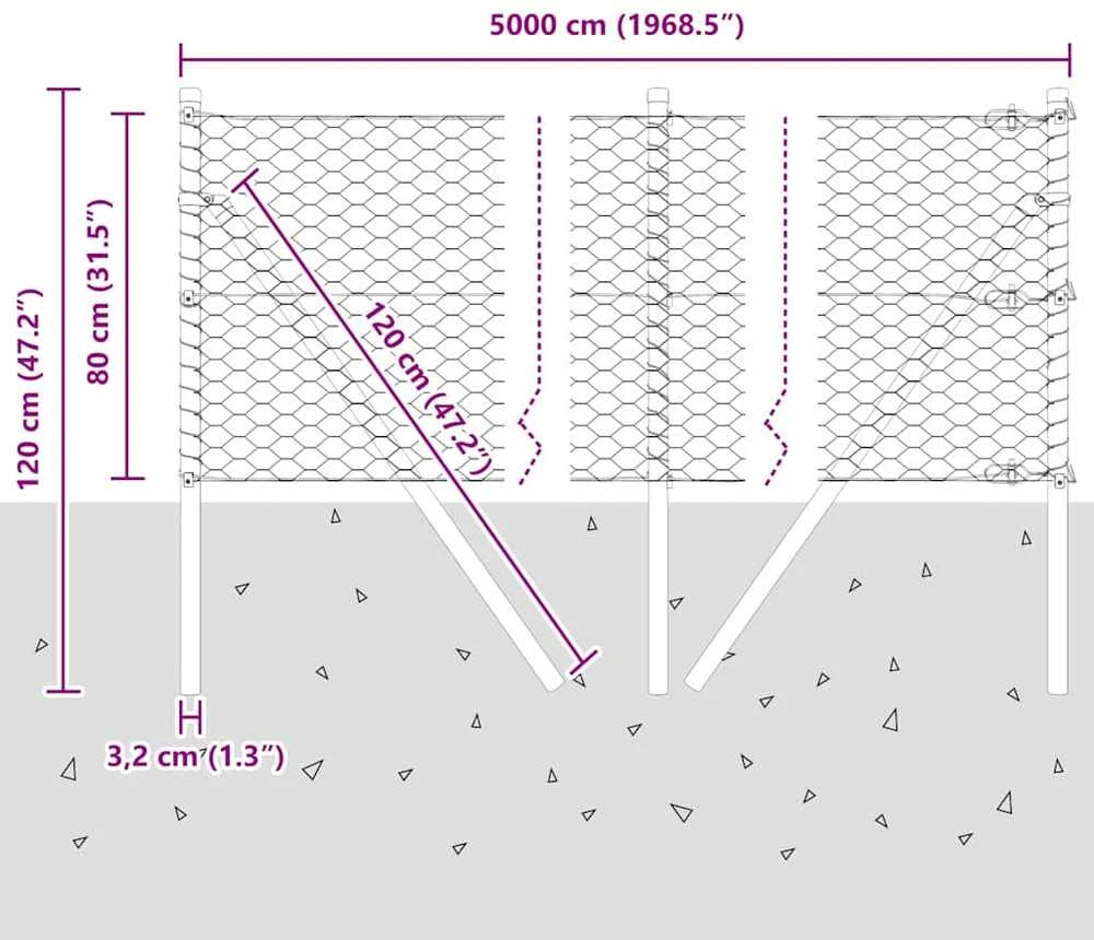 Heksagonalinė tvoros tvirtinimo sistema 50 x 0,8 m Pilka