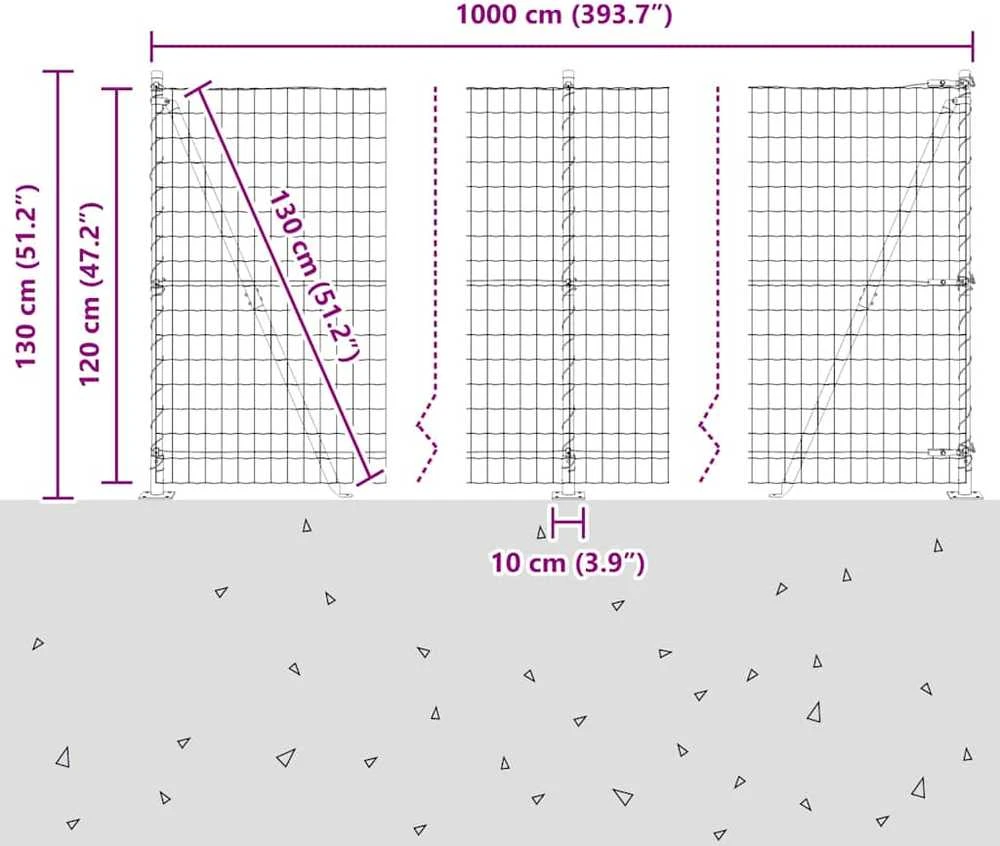 Eurų tvora su betono baze 10 x 1,2 m PVC dengtas plienas Pilka