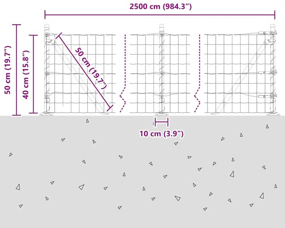 Lauko Euro tvoros su betono pagrindu 25 x 0,4 m Sidabrinė