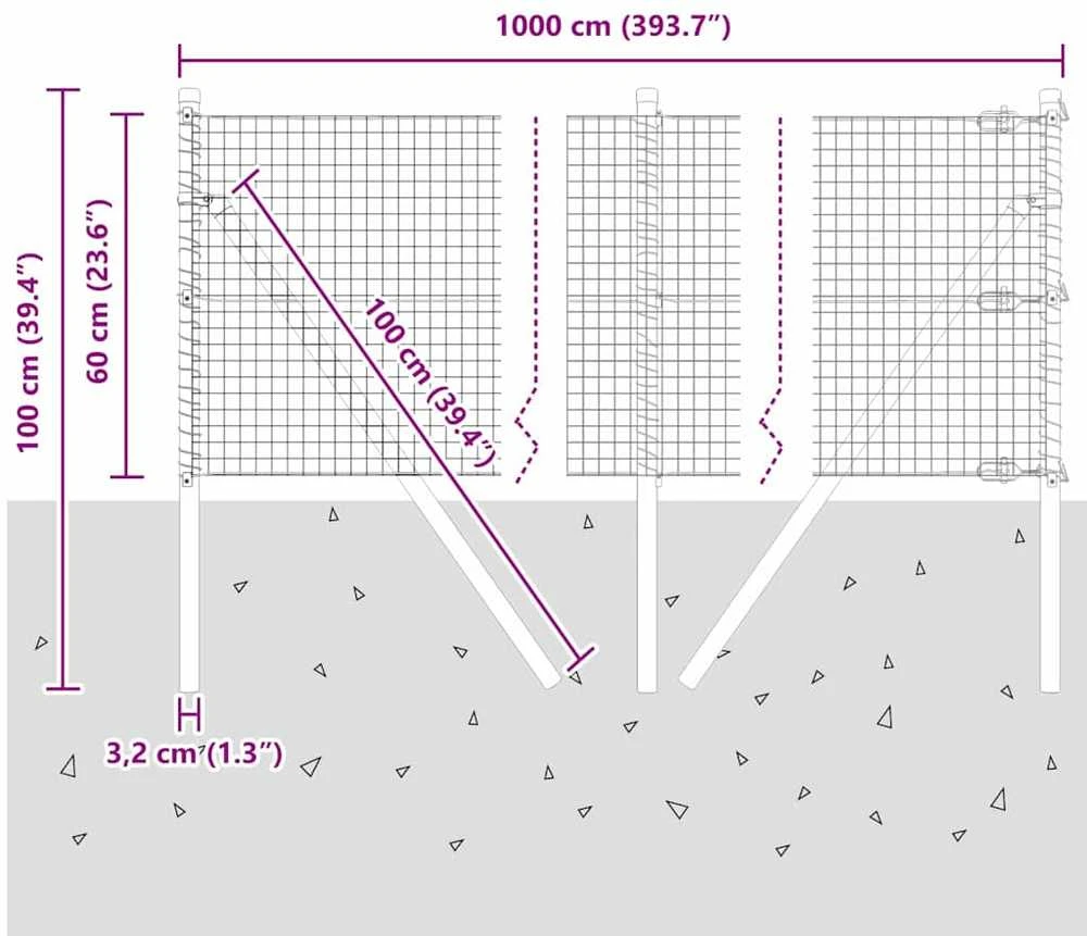 Suvirintas vielos tvora žemės tvirtinimas 10 x 0,6 m Sidabrinė