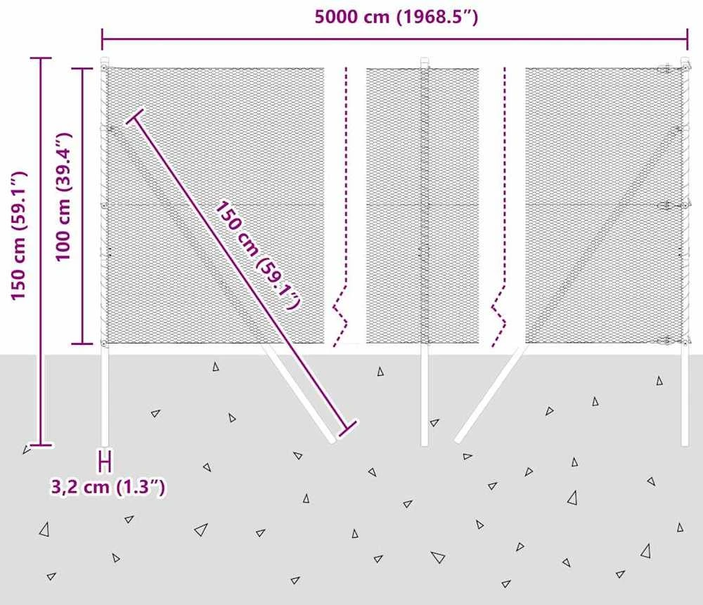 Heksagonalinė tvoros tvirtinimo sistema 50 x 1 m Sidabrinė