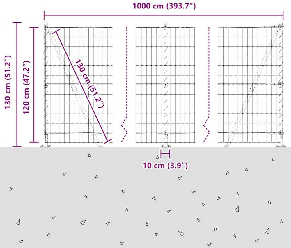 Lauko Euro tvoros su betono pagrindu 10 x 1,2 m Sidabrinė