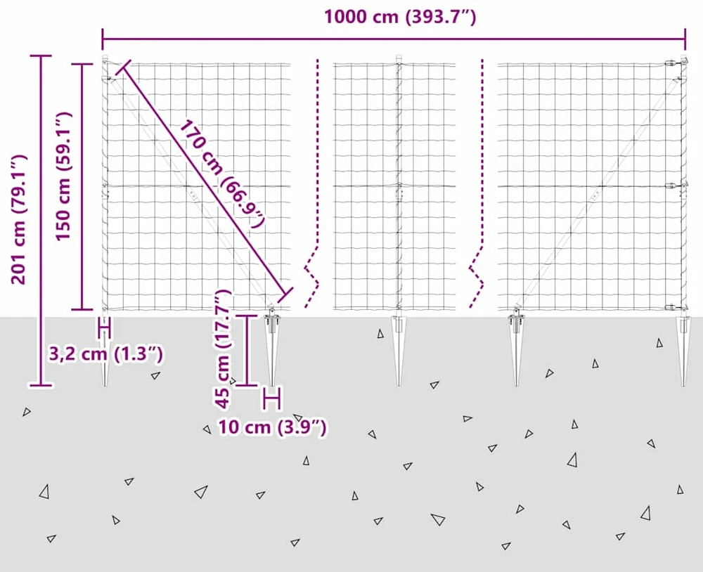 Lauko Euro tvora su smeigėmis 10 x 1,5 m Galvanizuotas plienas
