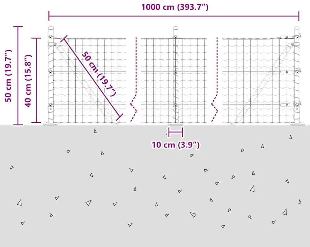 Eurų tvora su betono baze 10 x 0,4 m PVC dengtas plienas Žalia