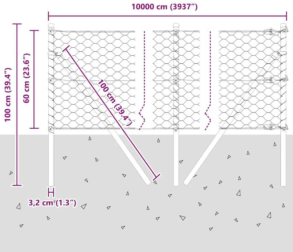 Heksagonalinė tvoros tvirtinimo sistema 100 x 0,6 m Žalia