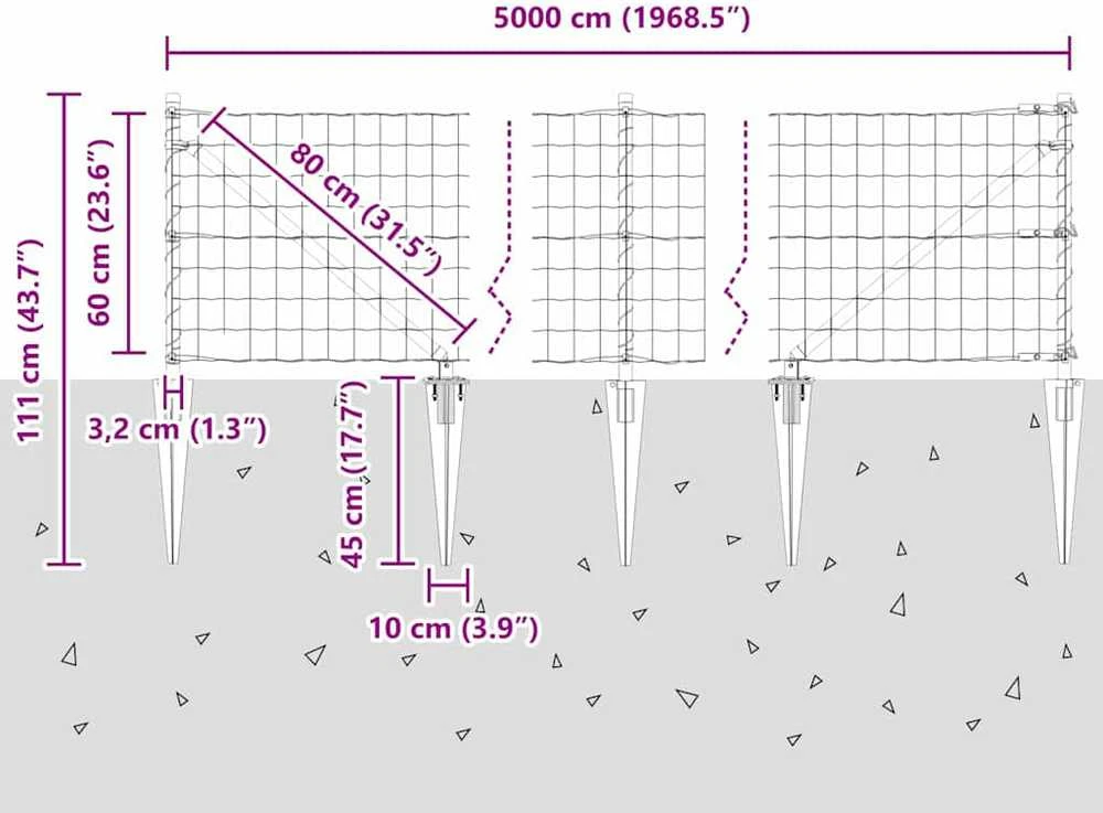 Euro tvora su smeigėmis 50 x 0,6 m PVC dengtas plienas Žalia