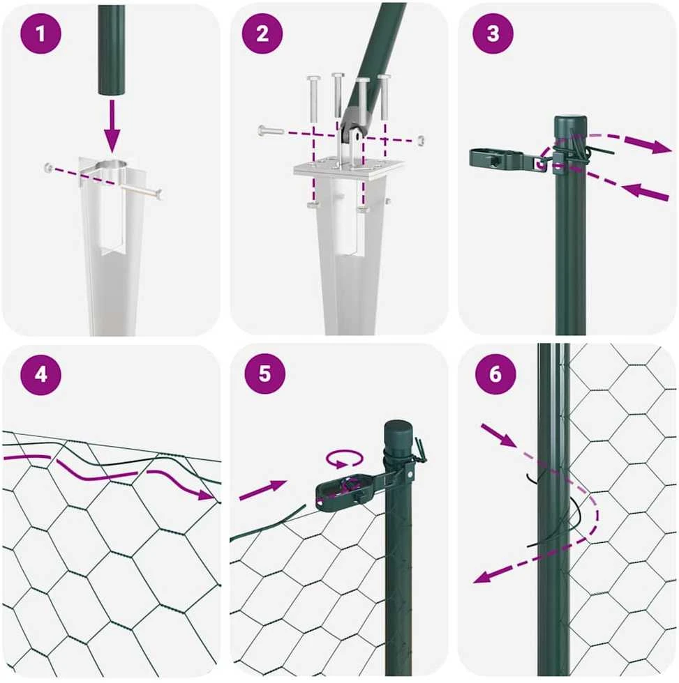 Hexagonal Fence with Post 100 x 1 m PVC dengtas plienas Žalia