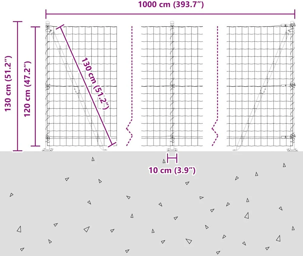 Eurų tvora su betono baze 10 x 1,2 m PVC dengtas plienas Žalia