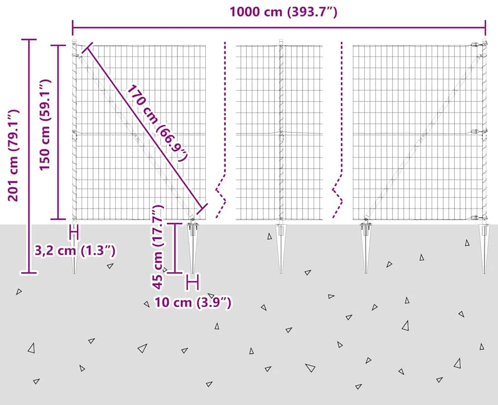 Euro tvora su smeigėmis 10 x 1,5 m PVC dengtas plienas Žalia