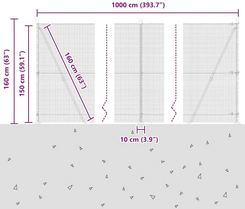 Suvirinta vielos tvora su betono baze 10 x 1,5 m Žalia