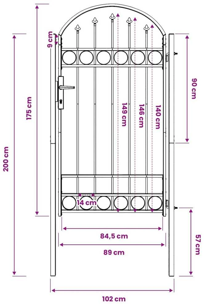 Tvora vartai ASSEN 100 x 175 cm Pilka Užrakintas