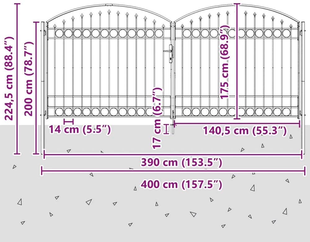 Tvora vartai ASSEN 401 x 224,5 cm Plienas Pilka Užrakintas