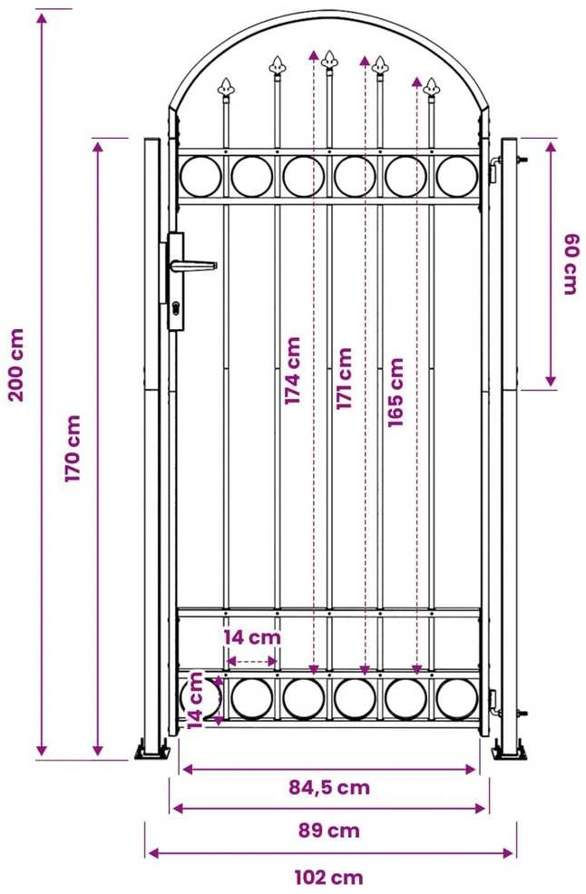 Tvorelės stulpas ASSEN 200 x 88 x 14 cm Plienas Užrakintas