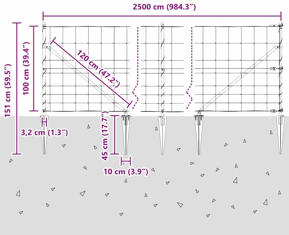 Suvirintas vielinis tvoras su smailiais galais 25 x 1 m