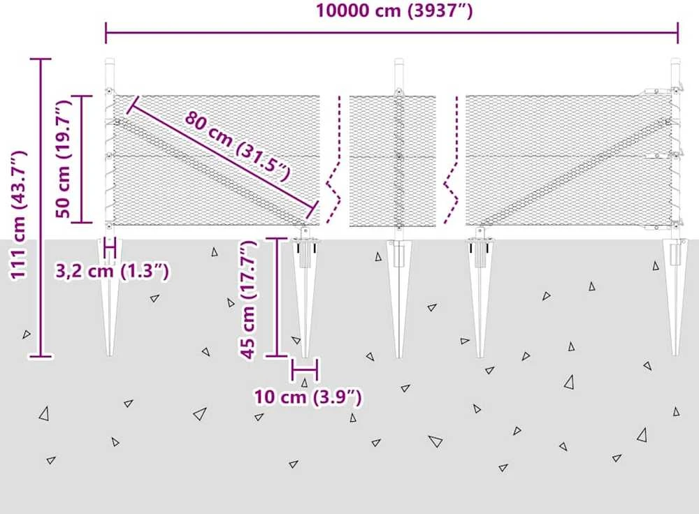 Hexagonal Fence with Post 100 x 0,5 m PVC dengtas plienas Pilka
