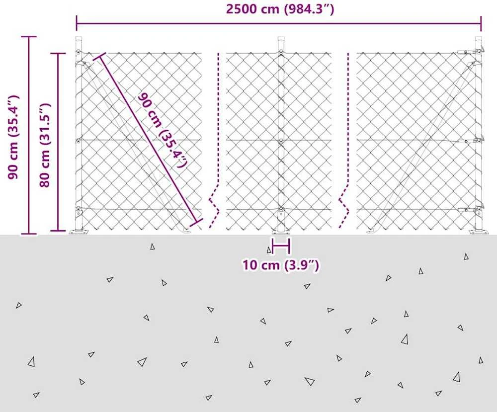 Grandininė tvora su betono baze 25 x 0,8 m PVC dengtas plienas