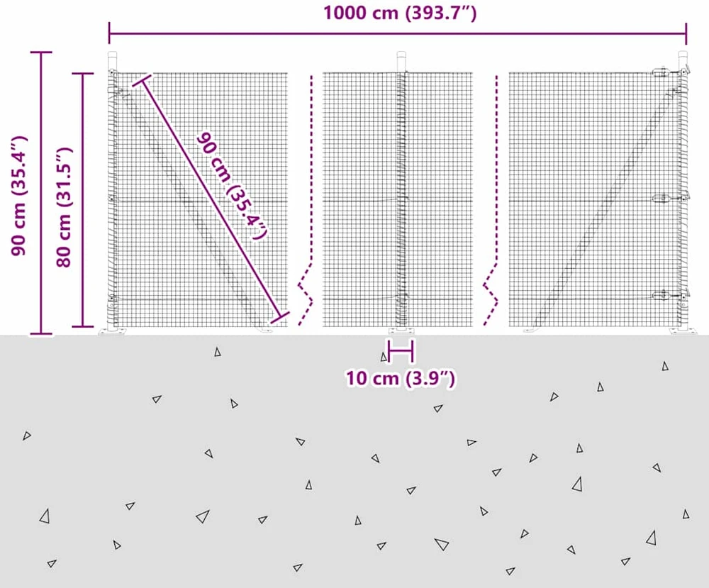 Suvirinta vielos tvora su betono baze 10 x 0,8 m Pilka