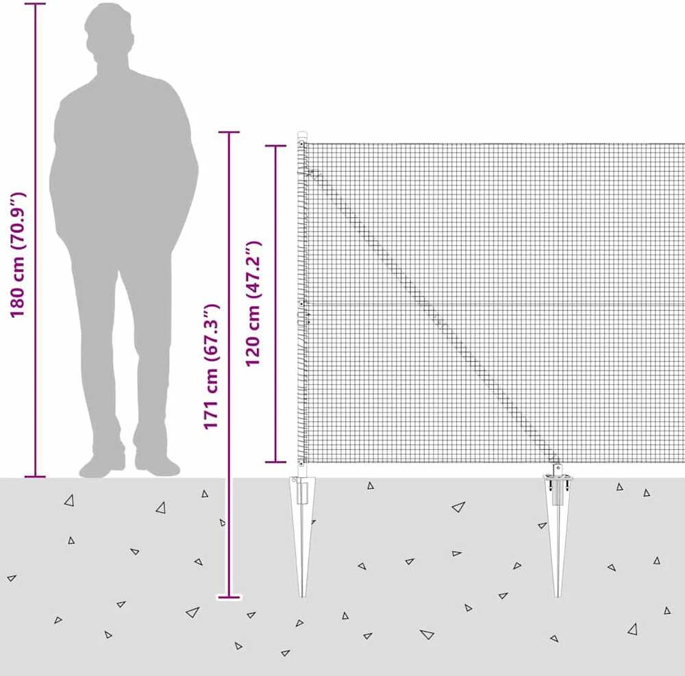 Suvirintas vielinis tvoras su smailiais galais 50 x 1,2 m Pilka