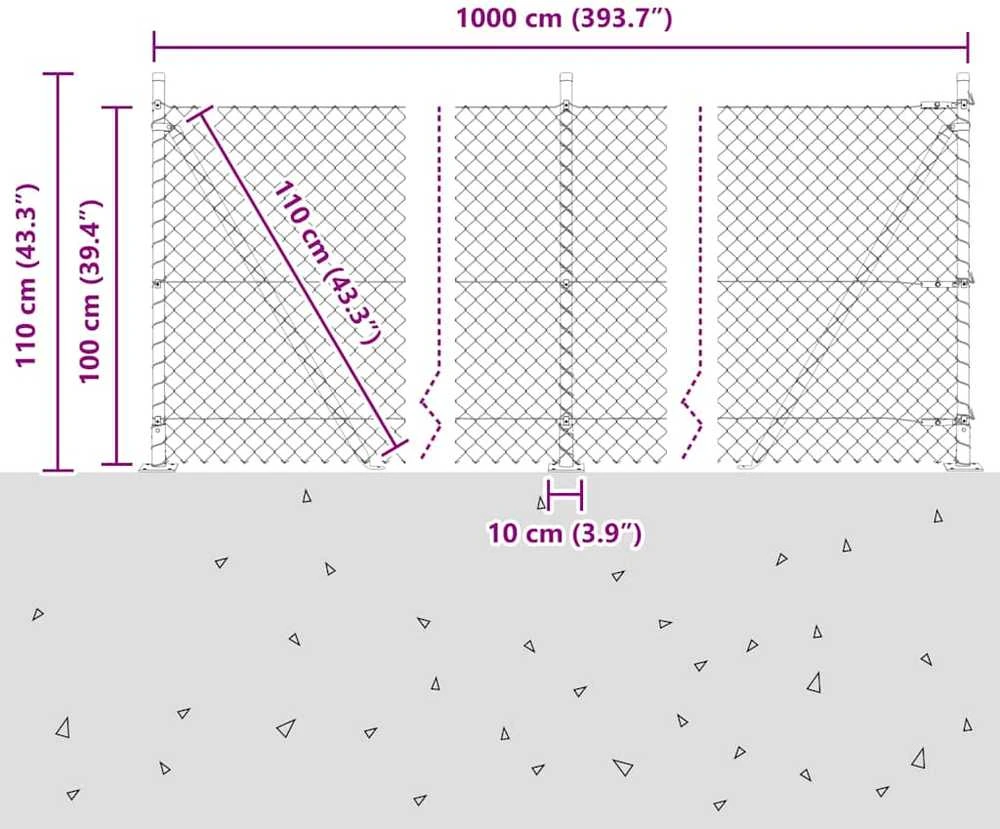 Grandininė tvora su betono baze 10 x 1 m Galvanizuotas plienas