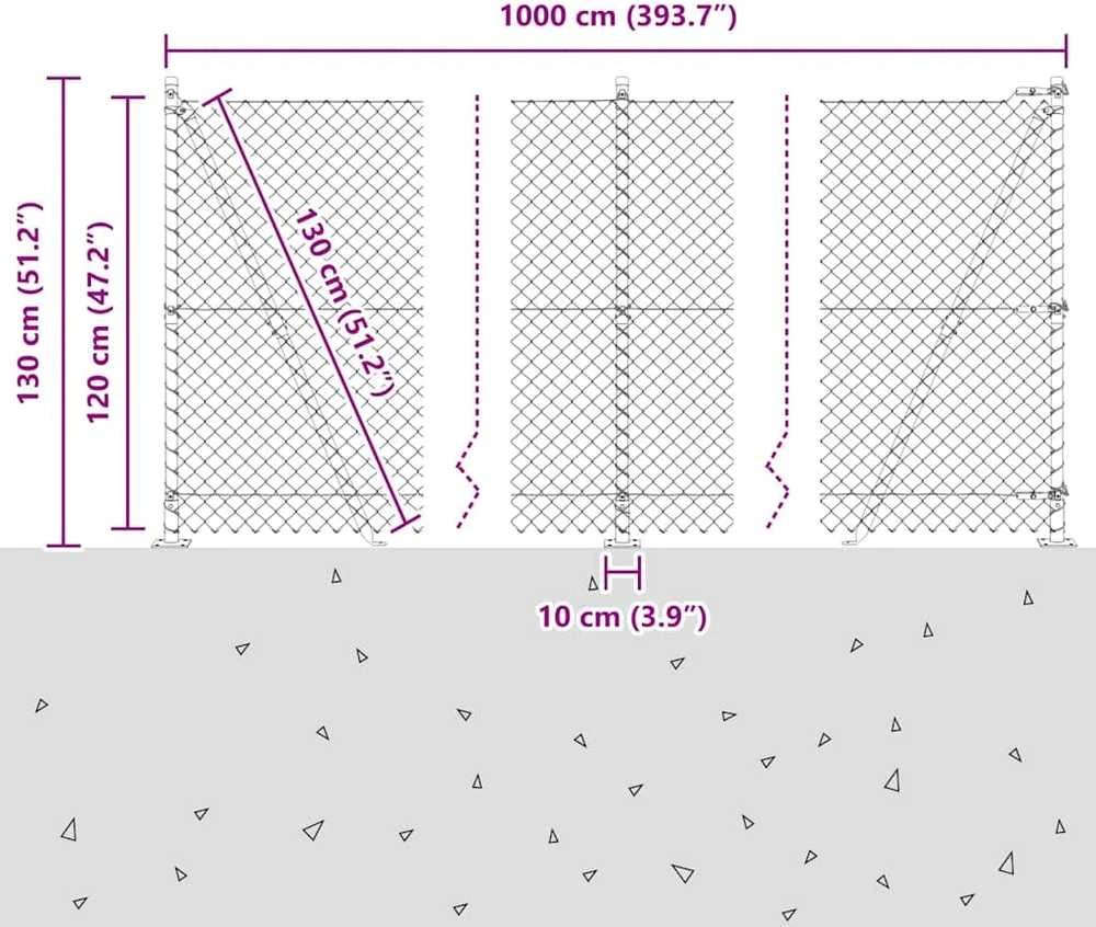 Grandininė tvora su betono baze 10 x 1,2 m Sidabrinė Tinklelis