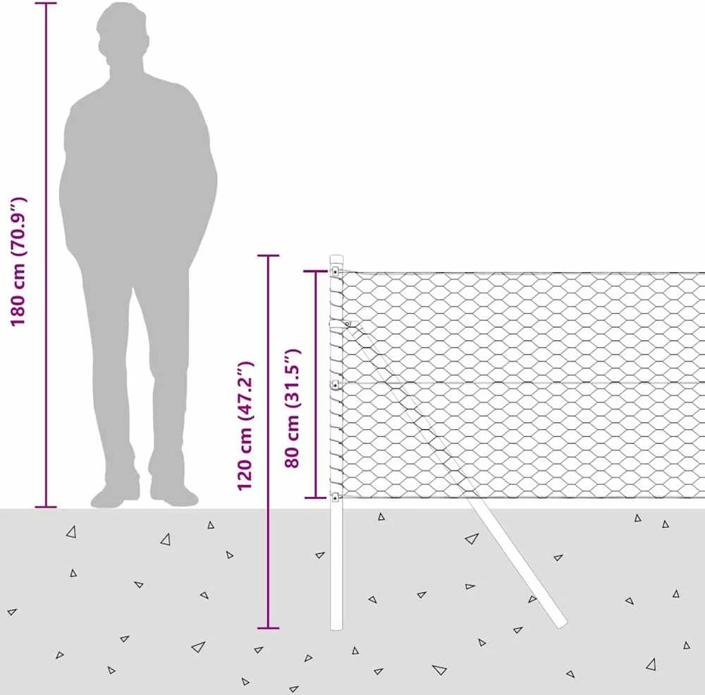Heksagonalinė tvoros tvirtinimo sistema 100 x 0,8 m Sidabrinė