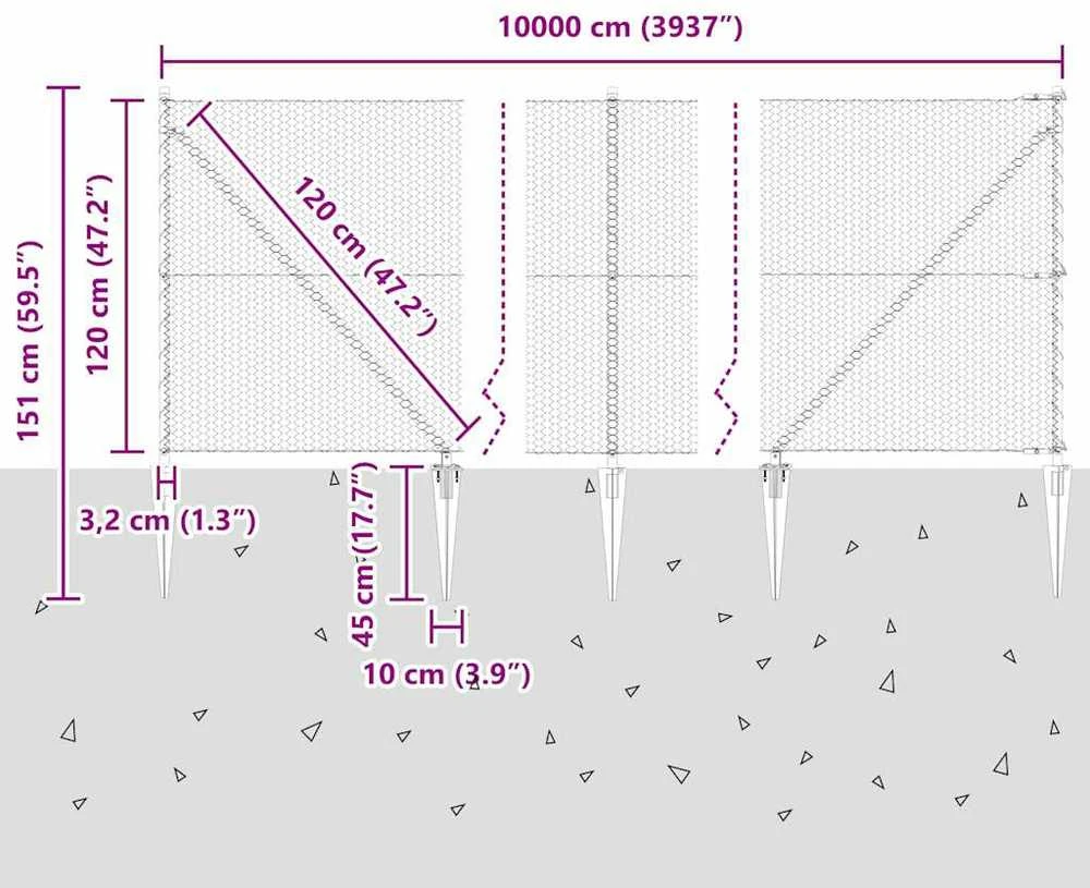 Hexagonal Fence with Post 100 x 1,2 m Galvanizuotas plienas