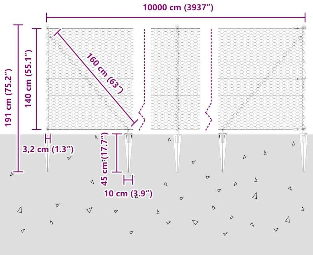 Hexagonal Fence with Post 100 x 1,4 m Galvanizuotas plienas