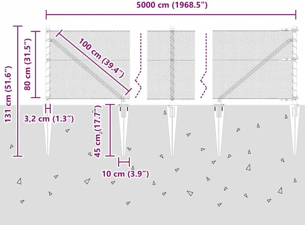Hexagonal Fence with Post 50 x 0,8 m Galvanizuotas plienas