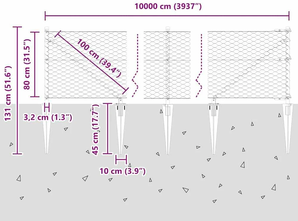 Hexagonal Fence with Post 100 x 0,8 m PVC dengtas plienas Žalia