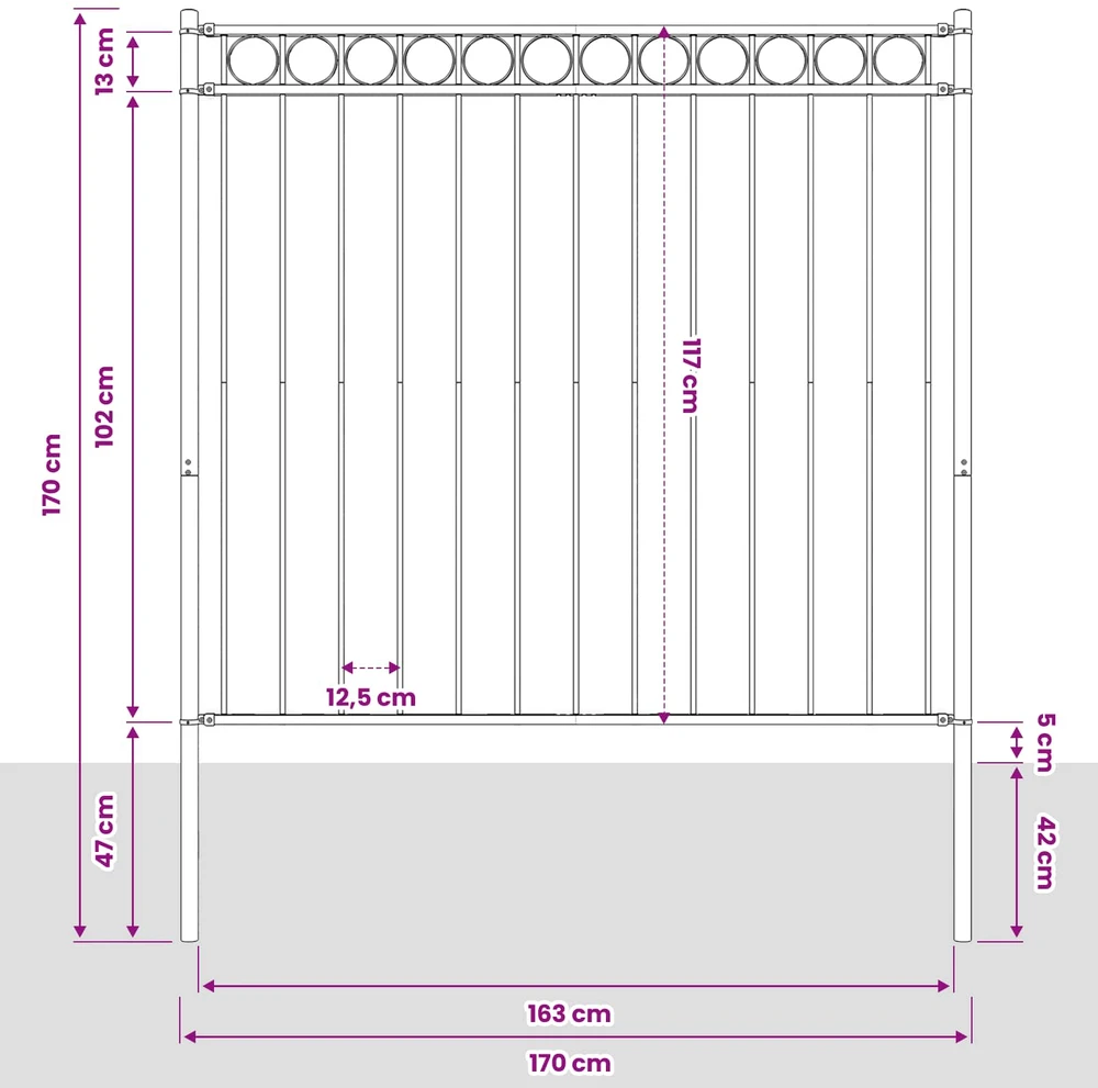 Tvorelių elementas ASSEN 170 x 170 cm Plienas Pilka