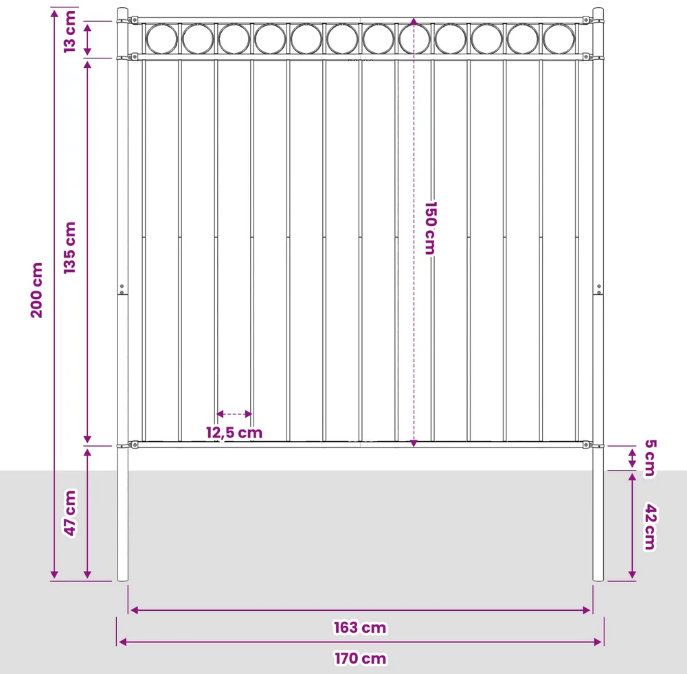 Tvorelių elementas ASSEN 170 x 200 cm Plienas Pilka