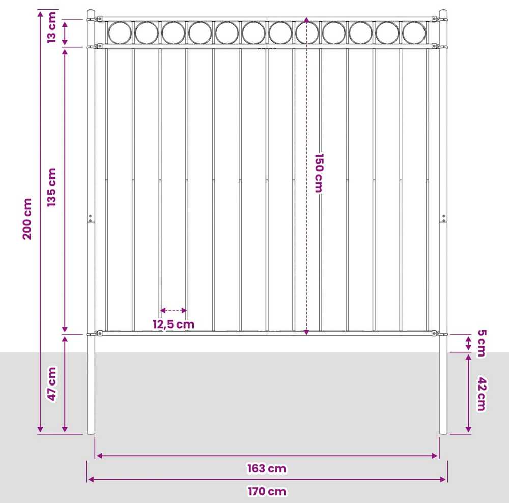 Tvorelių elementas ASSEN 170 x 200 cm Plienas Pilka