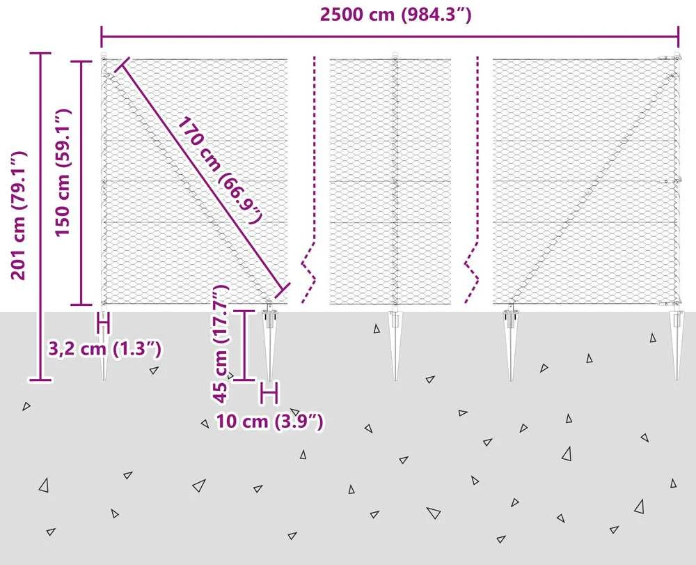 Hexagonal Fence with Post 25 x 1,5 m Galvanizuotas plienas