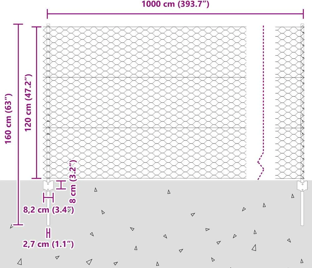 Hexagonal Fence with Post 10 x 1,2 m PVC dengtas plienas Pilka