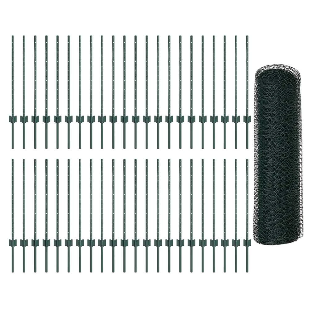 Hexagonal Fence with Post 100 x 0,8 m PVC dengtas plienas Žalia