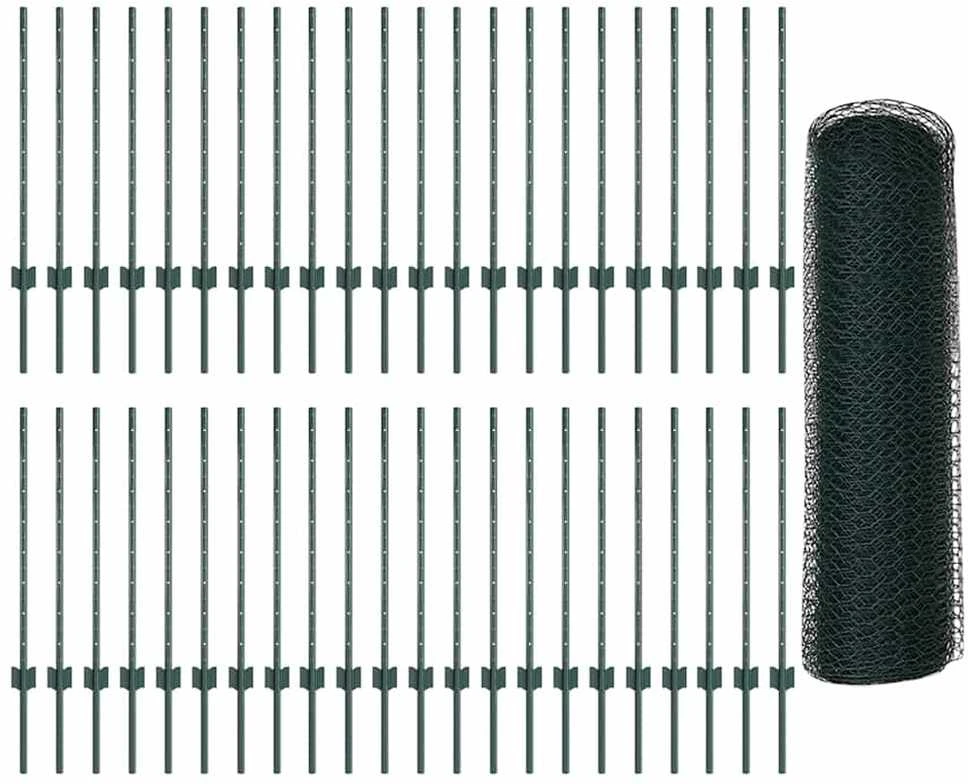 Hexagonal Fence with Post 100 x 0,8 m PVC dengtas plienas Žalia