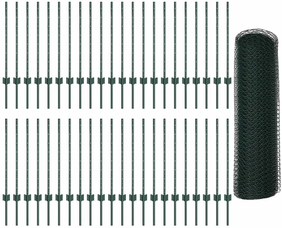 Hexagonal Fence with Post 100 x 0,8 m PVC dengtas plienas Žalia