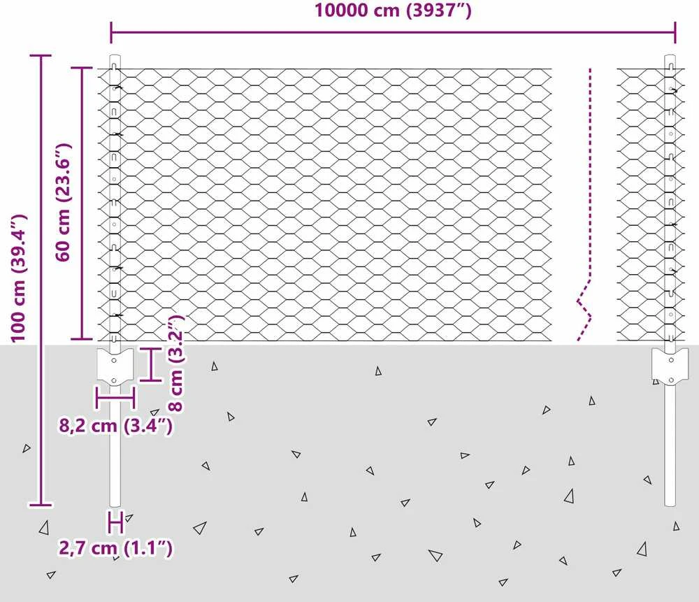 Hexagonal Fence with Post 100 x 0,6 m PVC dengtas plienas Pilka