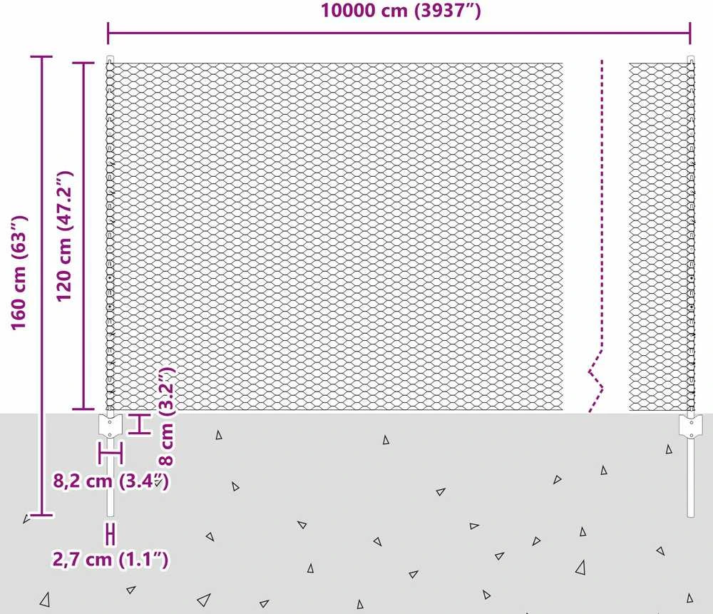 Hexagonal Fence with Post 100 x 1,2 m PVC dengtas plienas Pilka
