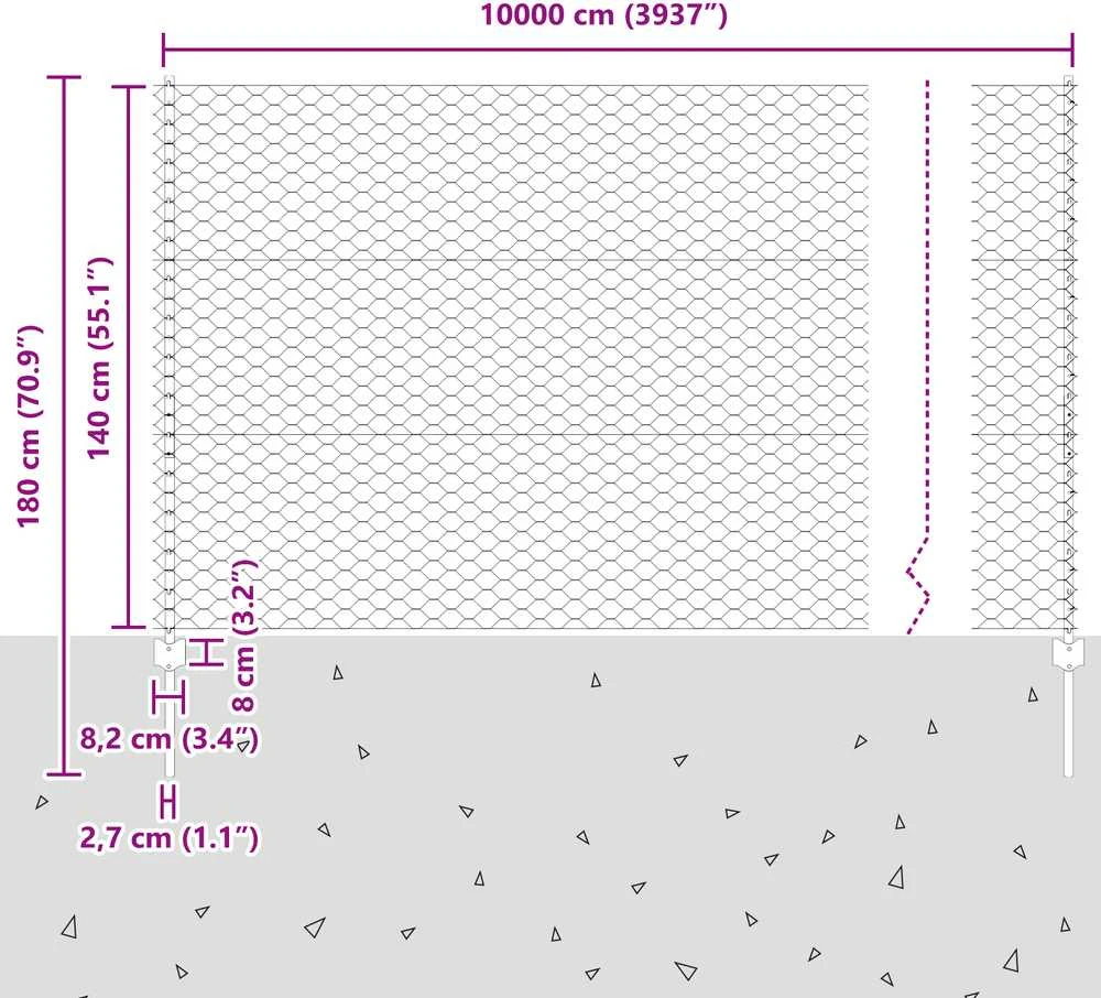 Hexagonal Fence with Post 100 x 1,4 m PVC dengtas plienas Pilka