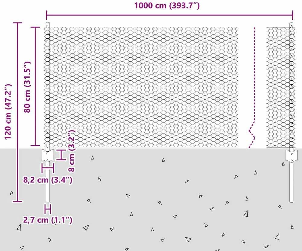 Hexagonal Fence with Post 10 x 0,8 m PVC dengtas plienas Žalia