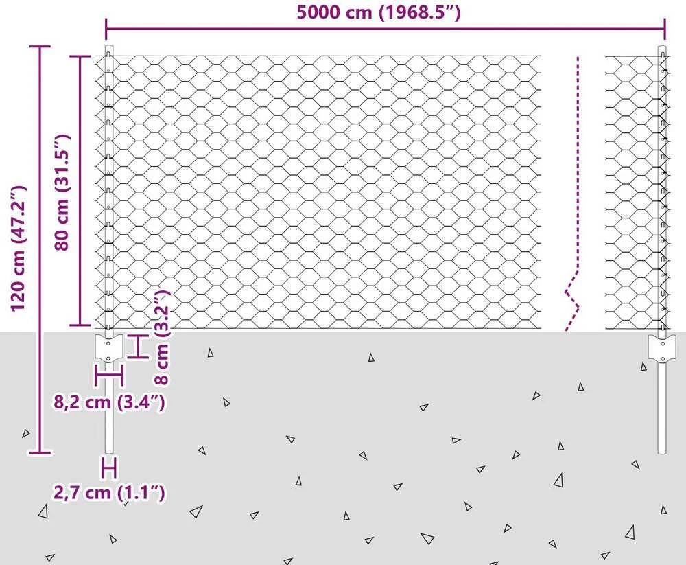 Hexagonal Fence with Post 50 x 0,8 m Galvanizuotas plienas
