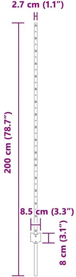 Įmontuotas tvoros stulpas 44 vnt. Pilka 200 cm